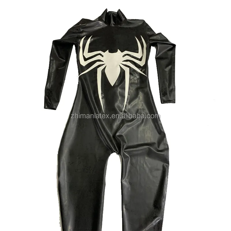 Pola Cetak Lateks Kinerja Penutup Penuh Catsuit Dewasa Bodysuit Catsuit Zentai Ritsleting Selangkangan Halloween Spider Suit