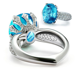 Anillo de Diamantes de Oro Blanco para Mujer F506, Corte Ovalado, Color G Natural, Joyería de Compromiso, Piedra Principal Topacio Azul, Diamantes Laterales - Product Image 3