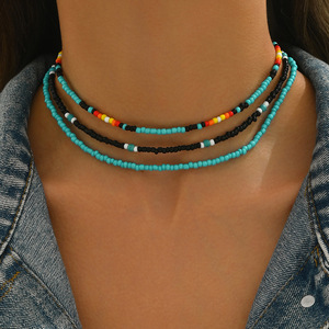 Collier de perles de riz colorées tissées bohèmes-Chaîne de clavicule élégante pour femme, bijoux de déclaration Boho Chic - Product Image 5