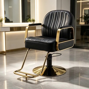 Chaise de salon de coiffure classique moderne avec siège en cuir synthétique et base en métal, chaise de coiffure inclinable réglable - Product Image 1