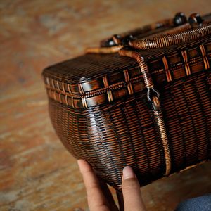 Xia Meng Bamboo Woven Tea Box Rectangle Handmade Portable Tea Set <b>Storage</b> <b>Basket</b> - Product Image 3