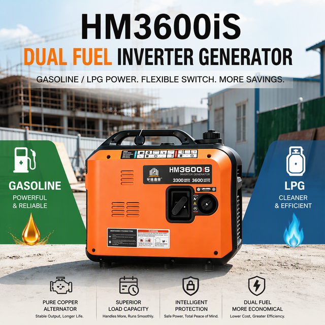 Portable Silent Dual-Fuel Inverter Generator 3.3kW 230V 50Hz 100% Copper Alternator Gas & LPG Backup Power for Home Camping RV