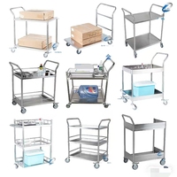 Carrito de Servicio de Cocina Comercial de Acero Inoxidable Pulido de 2 Niveles, Desmontable, con Ruedas, Capacidad de Carga de 300 kg