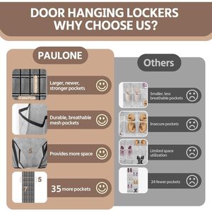 Organisateur de chaussures à suspendre sur la porte, 35 poches, en maille grise, pour hommes et femmes, rangement pour baskets, à fixer derrière la porte ou au mur, type crochet - Product Image 5