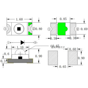 SMD 0603 LED con lente de cúpula Ángulo pequeño Diodo de lámpara roja de 60 grados 617-626nm 280-550mcd - Product Image 2