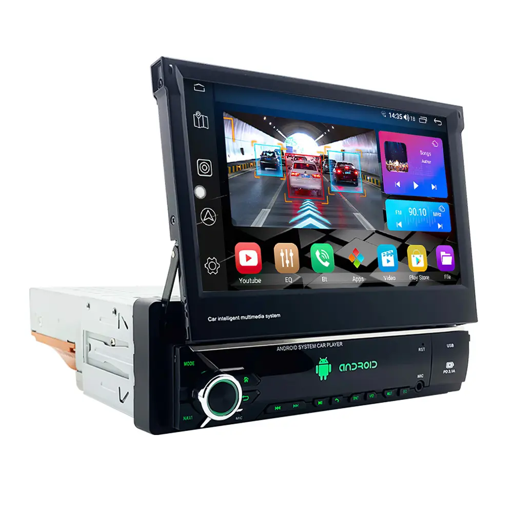 LEHX 7 Polegada 1 Din Android 12 Rádio Do Carro Multimídia Vídeo Carplay Retrátil Touch Screen Navegação GPS 1din Stereo Auto DVD