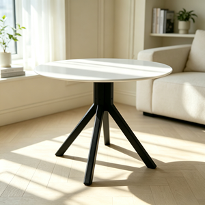 Table basse ronde moderne, plateau blanc lisse, pieds en métal noir, table de salon, table de centre pour canapé, meubles pour la maison et l'hôtel - Product Image 5