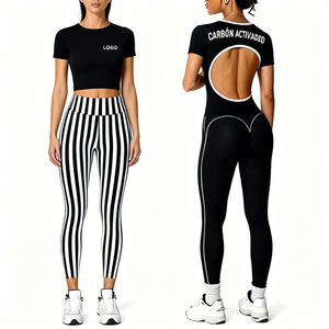 Combinaison de yoga amincissante sans coutures pour femme, col en U, manches courtes, taille haute, dos évidé, tenue de fitness - Product Image 1