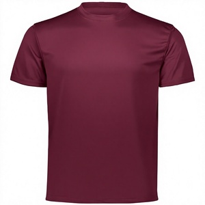 T-shirt à manches courtes pour homme, couleur bordeaux unie, coupe classique, col rond, style décontracté, tissu jersey tricoté, polyester, séchage rapide - Product Image 6