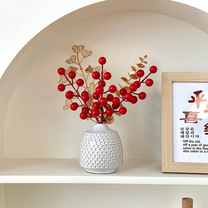 Rama de Flores Artificiales Doradas, Hojas de Eucalipto y Ginkgo, Frutos de la Suerte, Plástico de Alta Simulación, Decoración Navideña para el Hogar y Bodas - Product Image 2