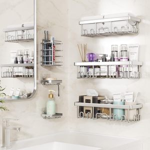 Organizador de Ducha ZJH, Paquete de 6, Ganador del Premio Family Choice, Organizador de Baño Grande para Montar en la Pared, Jabonera, Portacepillos de Dientes, Plateado - Product Image 6