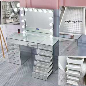 Moderna Toletta con Specchio Grande Illuminato a LED, Lampadine Bluetooth ad Alta Luminosità con Divisorio in Acrilico per Rossetti e Porta <span class=keywords><strong>Gioielli</strong></span> - Product Image 1