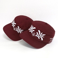 Casquettes Snapback Bordeaux Personnalisées avec Logo Brodé Floral, Vente Directe Usine, Chapeaux Pillbox Vintage Streetwear en Coton à Visière Plate