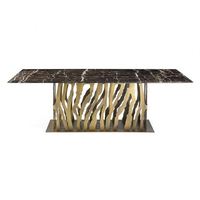 Ensemble de table à manger moderne et grandiose avec 4 chaises royales, plateau en marbre et base en métal, table à manger de luxe