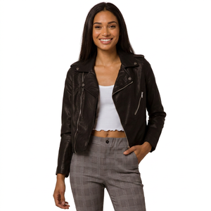 Chaqueta de cuero acolchada de piel de oveja para mujer - Chaqueta de cuero transpirable, duradera, impermeable y resistente al viento, ecológica para mujer - Product Image 1