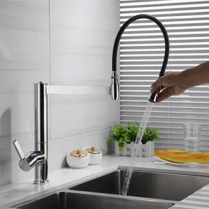 New style Pull out kitchen faucet brass sink mixer 180 degree rotatable 2 water spout silicon hose kitchen tap