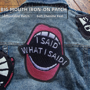 Nouvelle Écusson Décoratif Personnalisé Thermocollant en Chenille et Résine Brodé Motif Grande Bouche et Buste - Product Image 2