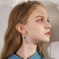Bijoux fins, boucles d'oreilles en argent sterling 925, style océan, animal, tortue de mer bleue, pour femmes