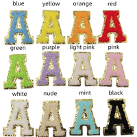 Patch en chenille coloré personnalisé de 6 cm avec lettres et paillettes, prêt à expédier, de A à Z, toutes lettres, thermocollant, en gros directement de l'usine