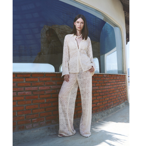 Newest 2026 Women's Pants & <b>Trousers</b> ELEGANT WIDE-LEG LACE PANTS ODM Women's Pants Japanese Organic Cotton Lace Pants for Summer - Product Image 1
