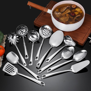 Stainless steel spatula and utensil set, frying spatula, soup ladles, oil strainer, rice scoop, <b>cake</b> spatula, ladle, soup - Product Image 1