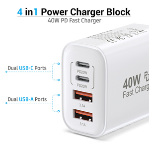 Hyto 40W USB C sạc khối 4 cổng Loại C nhanh chóng sạc khối kép PD Power Adapter + QC cắm đôi USB tường sạc - Product Image 4