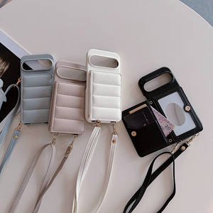 Lujo Litchi PU cuero The Puffer Wallet funda de teléfono para Google <span class=keywords><strong>Pixel</strong></span> <span class=keywords><strong>6</strong></span> 7 8 9 Pro 6A 7A 8A tarjeta dinero ranuras colgante cuerda cubierta - Product Image 2