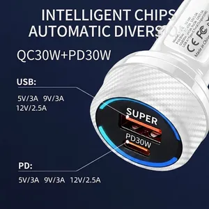 60W High Power Car Charger Dual <b>USB</b> C Fast Charging <b>Adapter</b> <b>Multi</b> Protocol Auto Power Supply Fits Mobile Phones GPS For iPhone - Product Image 5