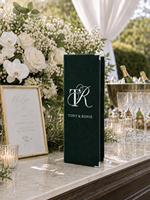 Menu de bar de mariage personnalisé en velours, menu de boissons pliable avec logo personnalisé, menu de cocktails de luxe, décoration de bar pour réception de mariage