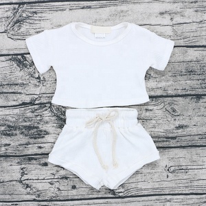 Minimalizm tasarım yürümeye başlayan çocuklar bahar yaz giysileri kısa kollu beraberlik dize nervürlü pamuk Unisex bebek erkek giyim seti - Product Image 6