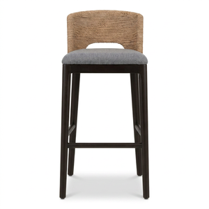 Wood Backless Bar <b>Stool</b> Fabric <b>Seat</b> Rope Wrapped Backrest Upholstered Counter Chair for Hotel Living Room - Product Image 1