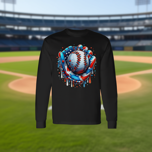 Camiseta de Manga Larga con Estampado Digital de Guante de Béisbol y Chispas de Helado, Cuello Redondo, Unisex para Adultos, para Deportes y Juegos - Product Image 3