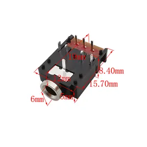 Tomada de entrada de áudio estéreo, 5 peças 3.5mm, conector de fone de ouvido de canal duplo, 8 pinos com interruptor PJ-307 pj307