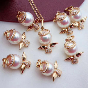 S925 <b>Silver</b> Pendant and <b>Angel</b> Style Jade <b>Necklace</b> with 8-9mm Round Beads DIY Pearl Accessories 30369 - Product Image 2