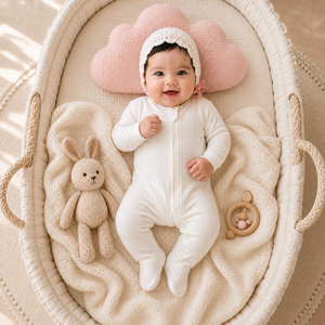Combinaison bébé à fermeture éclair, 100% coton bio, douce, respirante, manches longues, couleur unie, prix de gros - Product Image 1