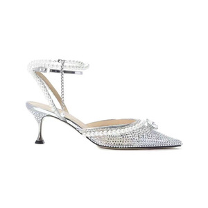 Support customize nightclub rhinestone bow fashion pearl chain elegant diamond pointed crystal silver lace up sexy unique Heels