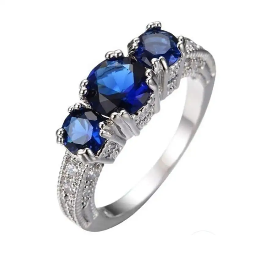 Three sapphire gemstone white gold ring wholesale