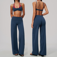 Ensemble de yoga brossé color block pour femme, avec haut rembourré anti-choc push-up et pantalon taille haute à jambe large effet galbant, tenue de fitness et de Pilates