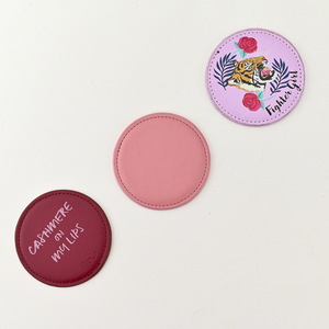 Espejo de Maquillaje Portátil Redondo de PU con Lente Plateada, Regalo Personalizable con Logotipo Personalizado - Product Image 3