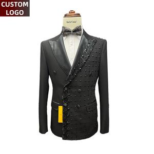 高品质男式套装定制标志2件Homme西装外套手工缝制黑色舞会套装奢华男士婚礼 - Product Image 6