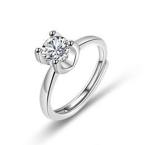 Bague de mariage ouverte ajustable en acier inoxydable avec zircon, bijoux de fiançailles pour mariée, bague en diamant Moissanite - Product Image 6