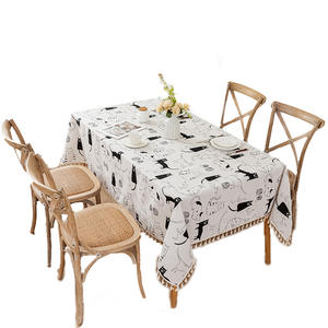 Skline Cat Tassel <b>Tablecloth</b> <b>Rectangle</b> Cotton Linen Printed Cartoon Home Decorative <b>Tablecloth</b> For Coffee Table - Product Image 1