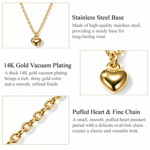 Collier avec pendentif mini cœur en acier inoxydable plaqué or 14 carats, chaîne fine, bijoux - Product Image 2