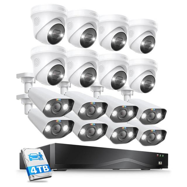 Commercial IP66 16x 8MP PoE Camera System AI Human Vehicle Detection Two Way Talk 32CH 4K NVR 4TB Security Camera System