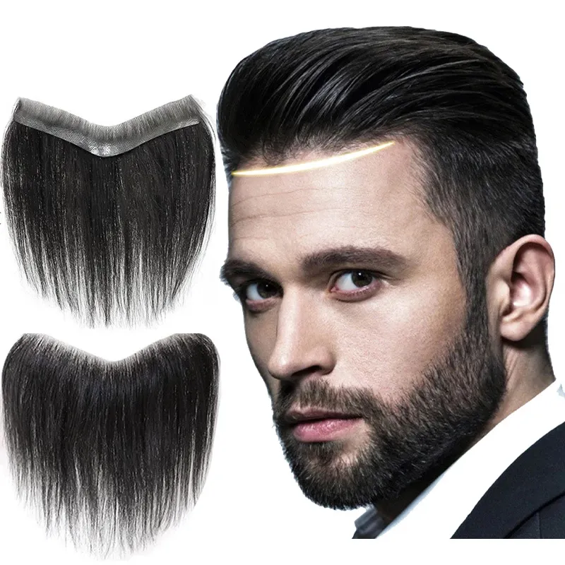 Men Toupee 100% Human Hair Piece V Loop Hairline Frontal for Men Thin Skin Tape Men Wigs 6inch Virgin Hair Replacement