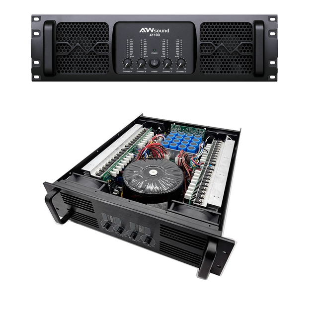 Model 41100 Class H 3U Rack Amplifier 4x1100W 4-Ch Pro Audio Power Amp for Stage High Power Metal