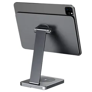 Adjust Portable Foldable Metal Phone Stand Magnetic Desk Holder PC Tablet Base Computer Bracket for Ipad with Wireless Charging