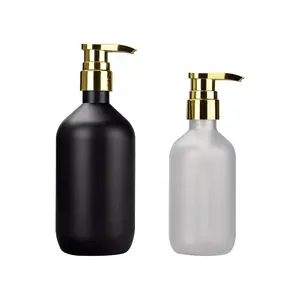 Garrafa de plástico transparente fosca, recipiente dispensador de sabão para shampoo, loção, preto/transparente, 300ml, 10oz