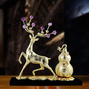 Statue de cerf de luxe en alliage, directement de l'usine, avec bois de cerf en améthyste naturelle et gourde Wu <span class=keywords><strong>Lou</strong></span>, décoration Feng Shui porte-bonheur, vente en gros, cadeau pour la maison et <span class=keywords><strong>le</strong></span> bureau - Product Image 1