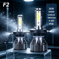 Phare de voiture LED Sun Rise F2 H8 12V 36W 6500K 5200LM, ampoule de phare avant, faisceau haut/bas, lumière modifiée